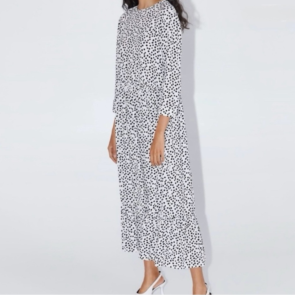 Zara White and Black Polka Dot Maxi Dress size Small